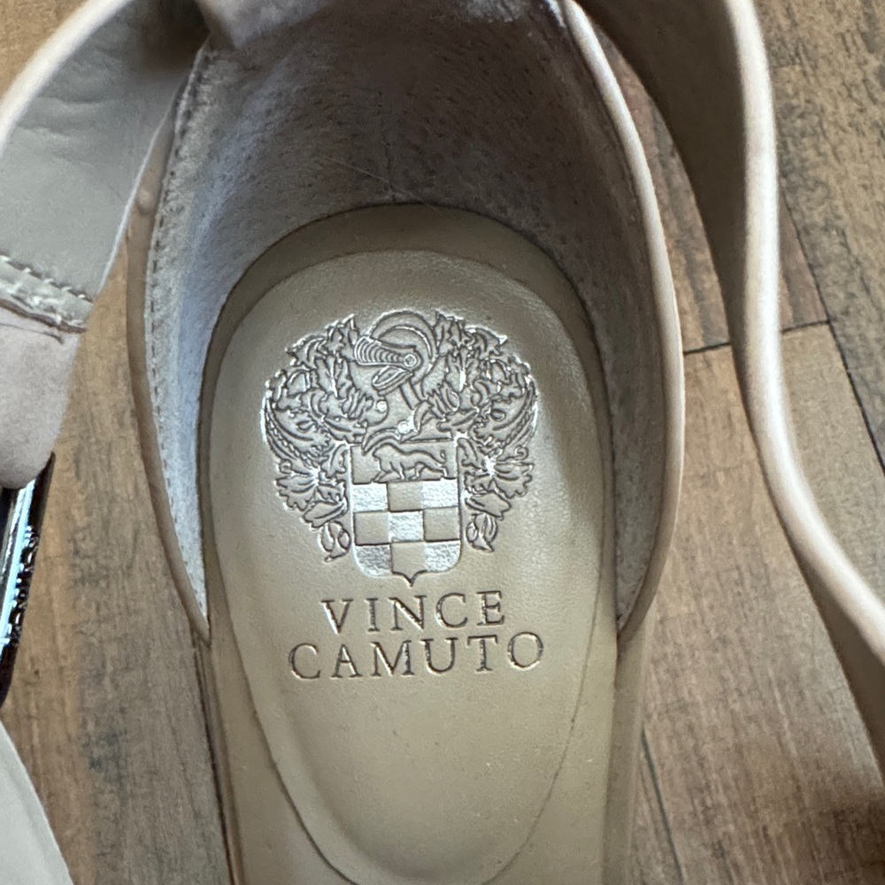 Vince Camuto Nude T-Strap Peep-Toe Heels - Picture 2 of 11